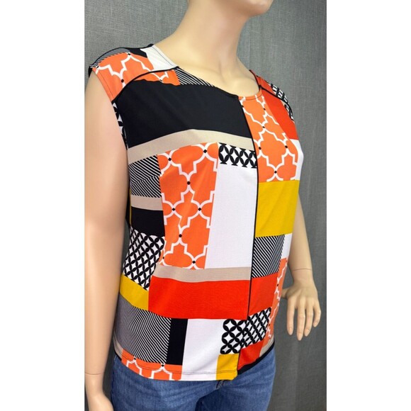 Worthington Women's Size 2X Sleeveless Patchwork Top Orange White Black Yellow - Picture 2 of 8